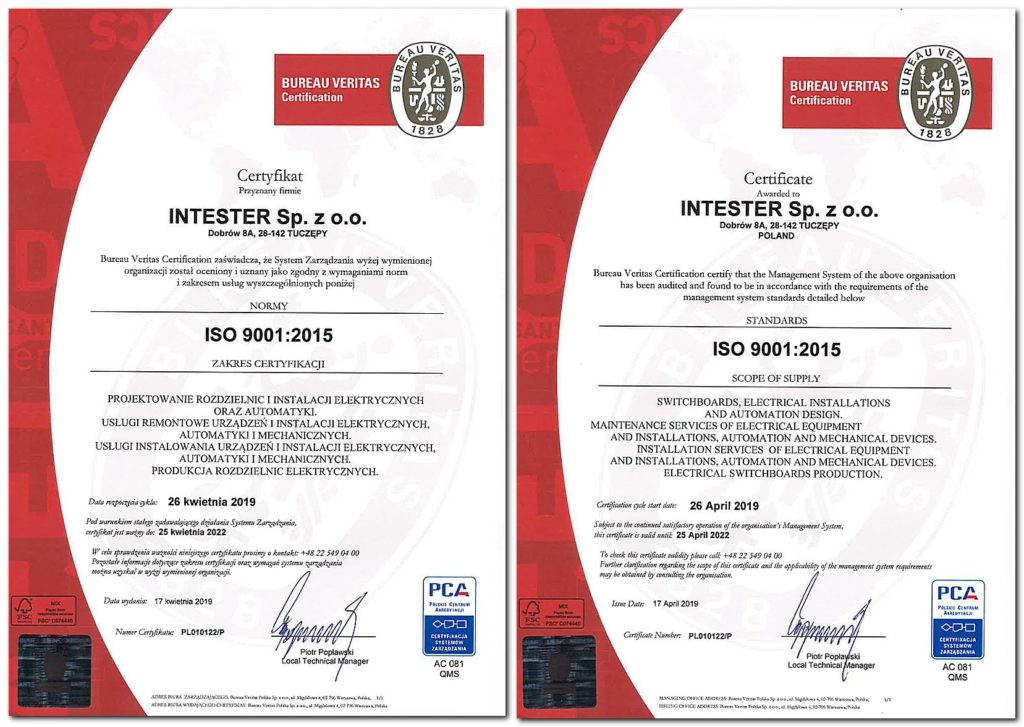 Certyfikat ISO 9001:2015